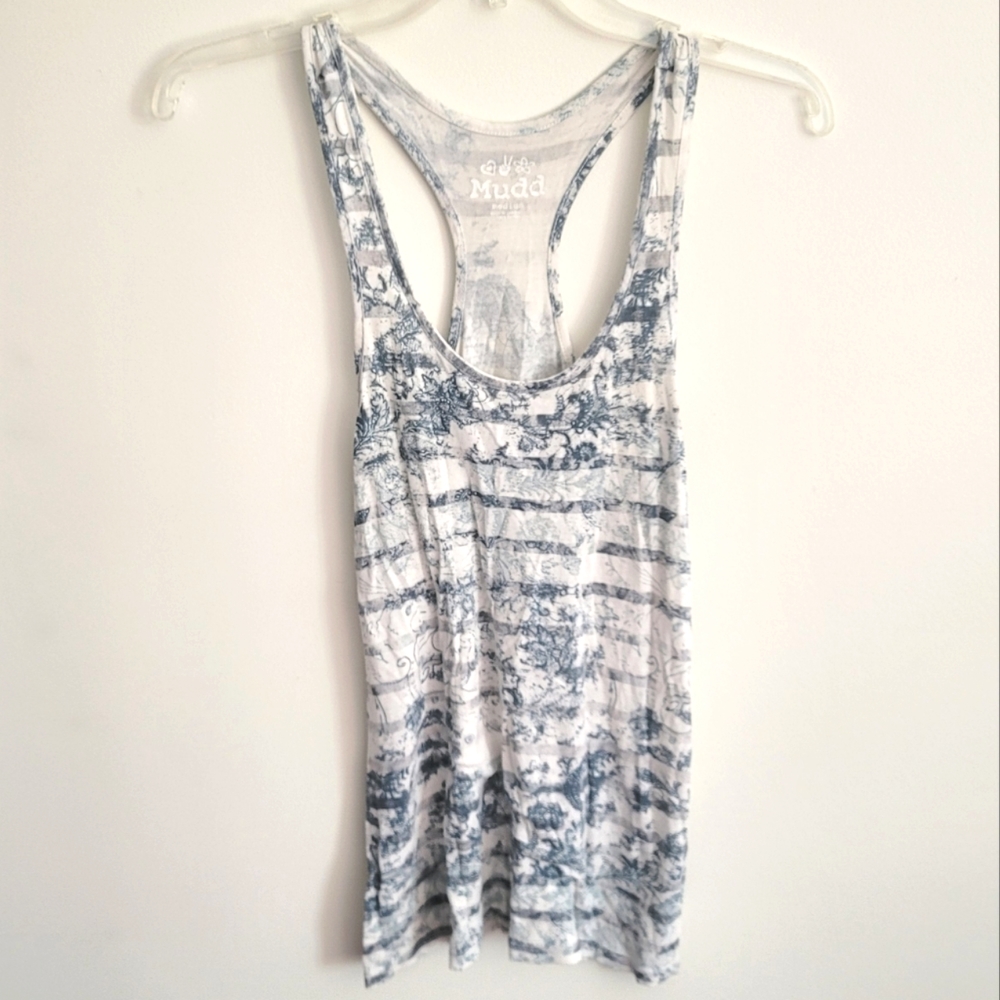 Mudd Blue and White Racerback Tanktop Juniors Size Medium